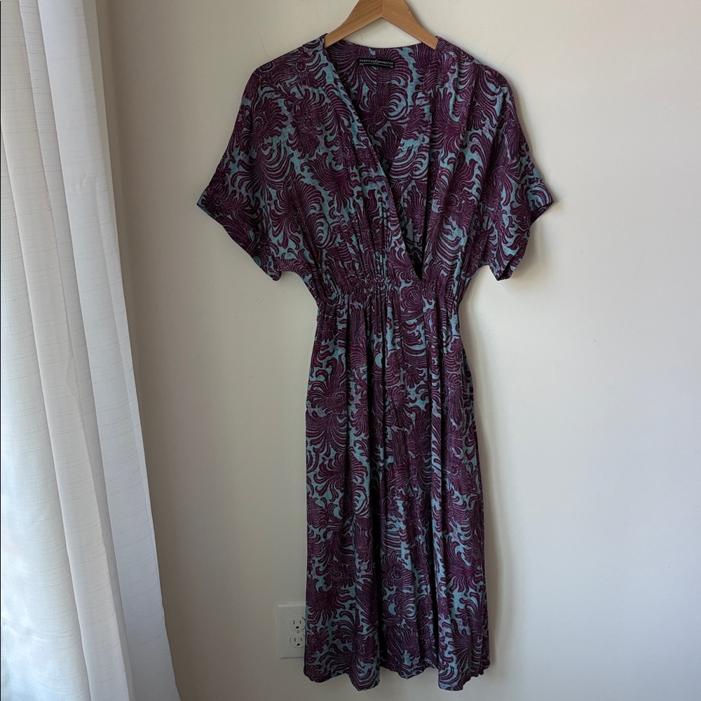 Peruvian Connection South Seas Midi Dress in Purple Blue Elastic Waist Size XS